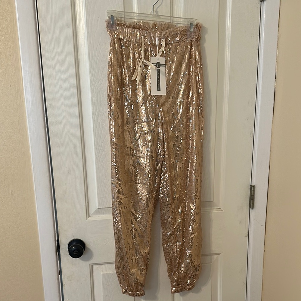 Gold Sequin Jogger Pants